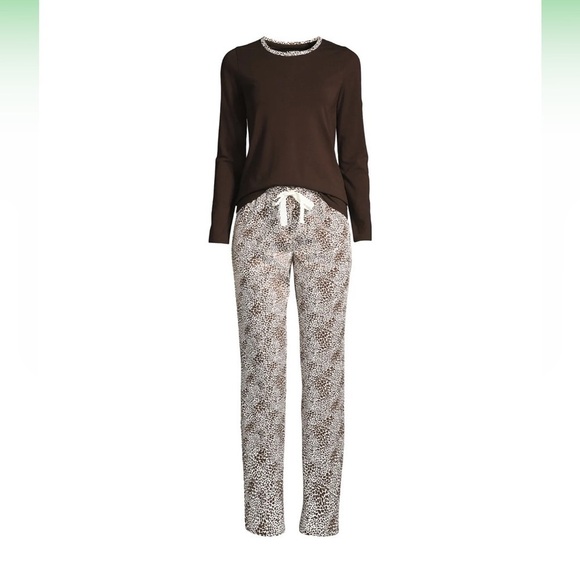 Lands End 2 piece lounge pajama set size small 6/8 brown leopard - Picture 1 of 11